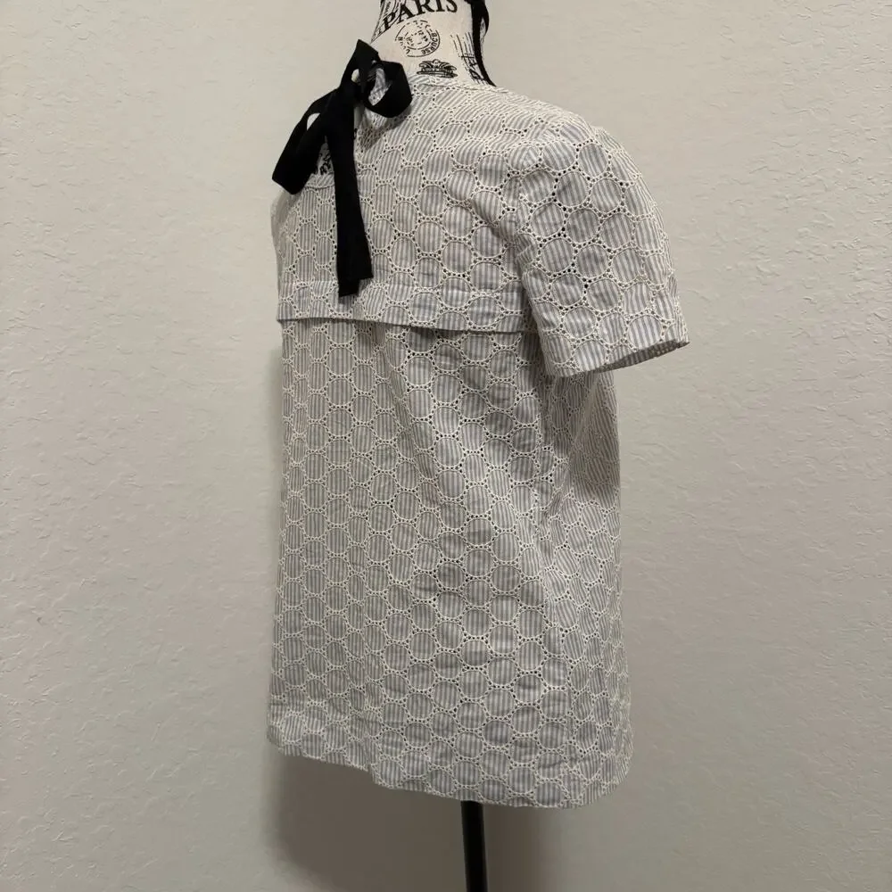 J CREW Eyelet Lace SS Pullover Blouse Striped Women's Size 0 Career Event Office - Picture 8 of 8